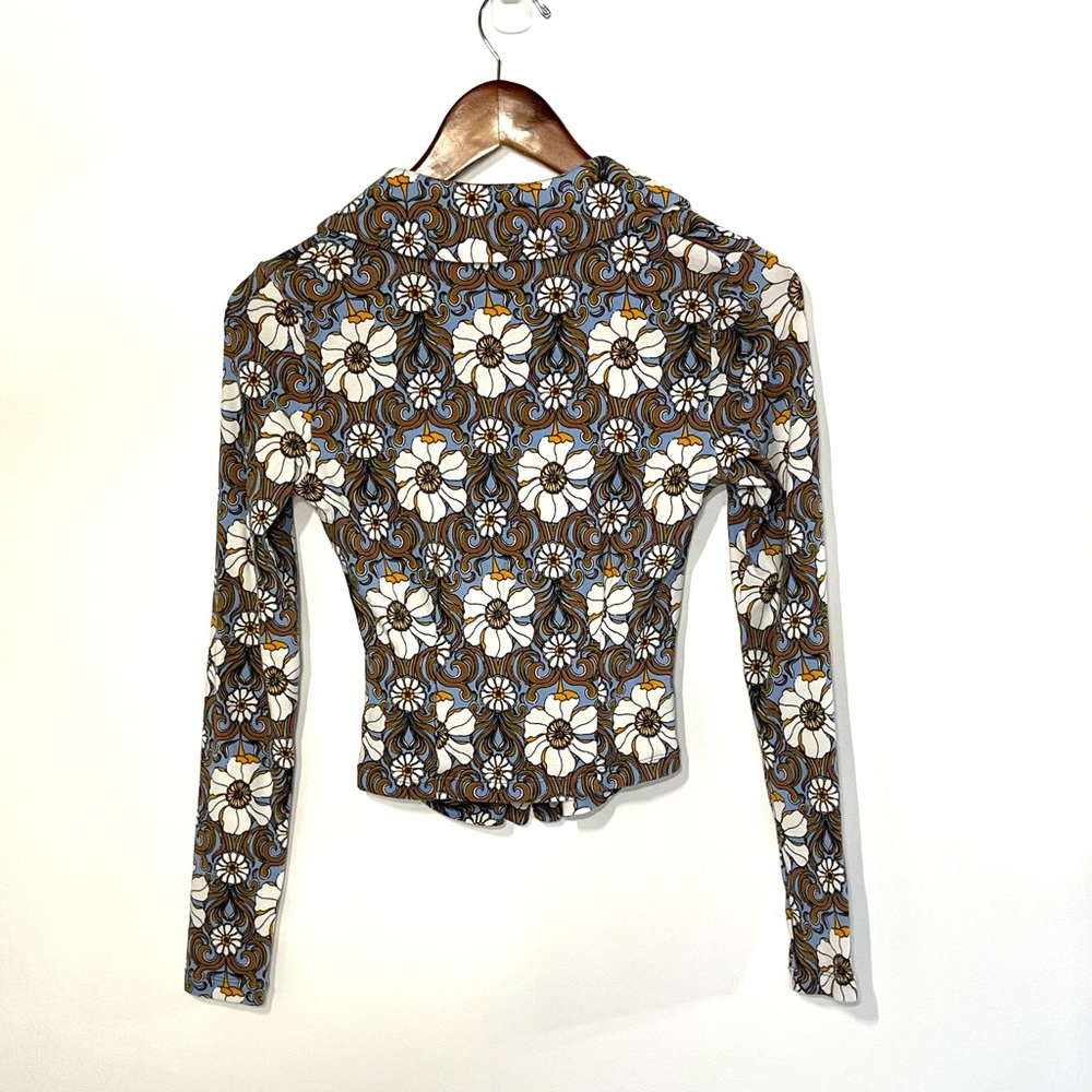 Anthropologie Maeve boho 70s Vibes Top Floral Ruched Button front v-neck XXS - Picture 6 of 7